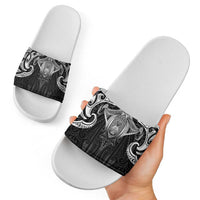 New Zealand Aotearoa Slide Sandals Maori Manta Ray Moko Black - Polynesian Pride