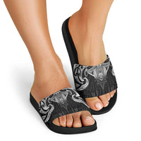 New Zealand Aotearoa Slide Sandals Maori Manta Ray Moko Black - Polynesian Pride