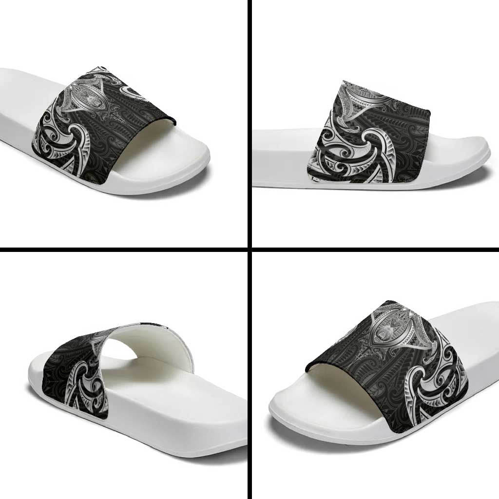 New Zealand Aotearoa Slide Sandals Maori Manta Ray Moko Black - Polynesian Pride