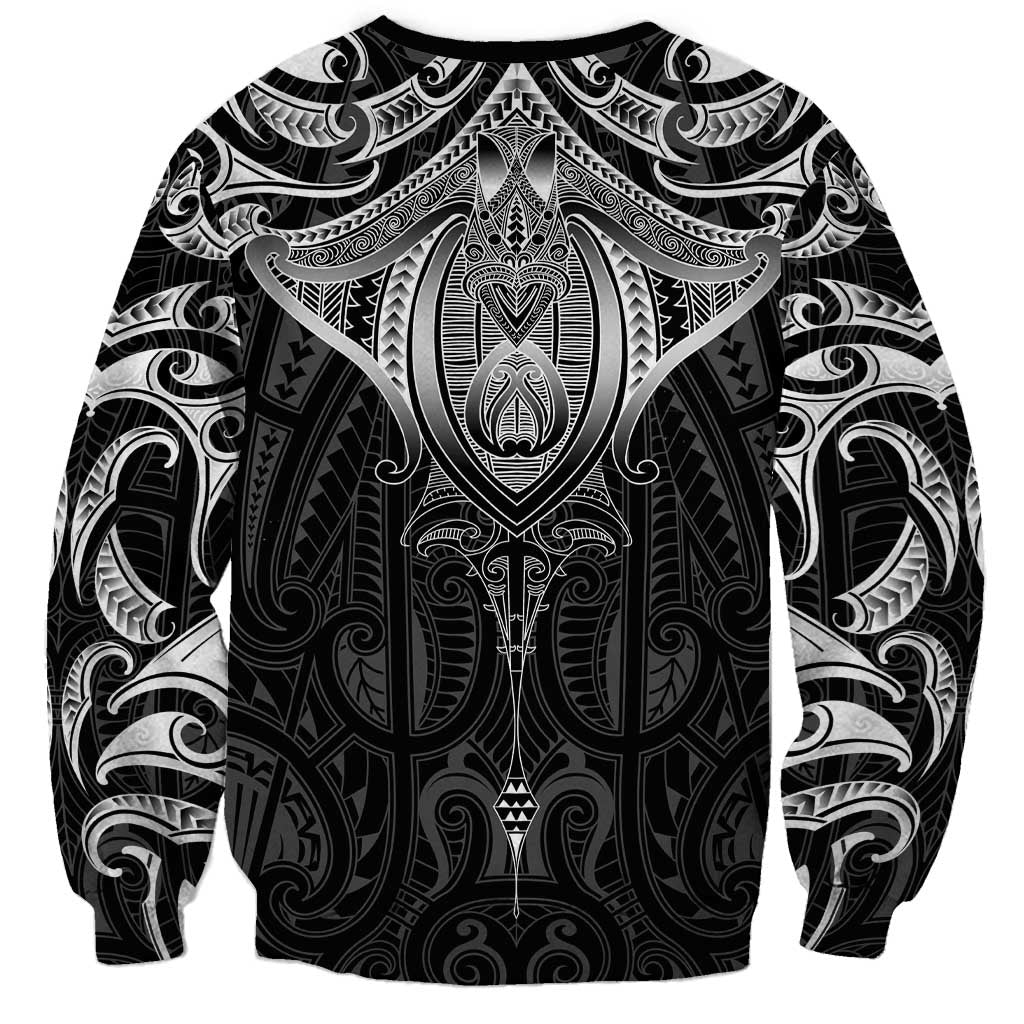 New Zealand Aotearoa Sweatshirt Maori Manta Ray Moko Black - Polynesian Pride