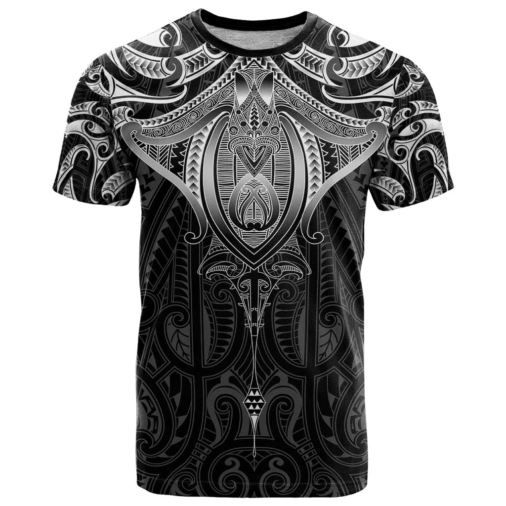 New Zealand Aotearoa T Shirt Maori Manta Ray Moko Black - Polynesian Pride