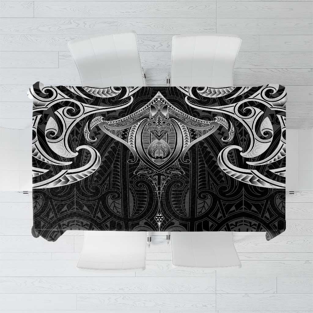 New Zealand Aotearoa Tablecloth Maori Manta Ray Moko Black - Polynesian Pride