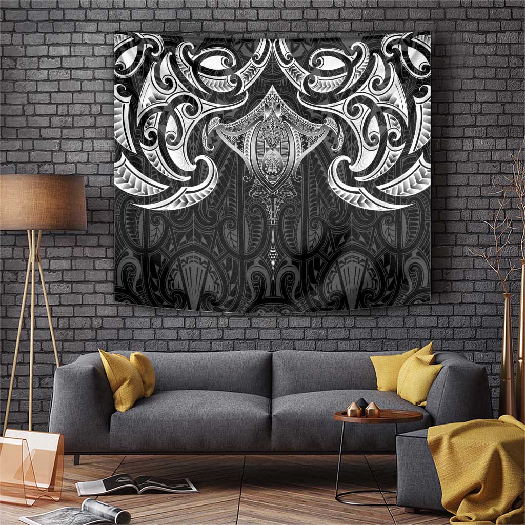 New Zealand Aotearoa Tapestry Maori Manta Ray Moko Black - Polynesian Pride