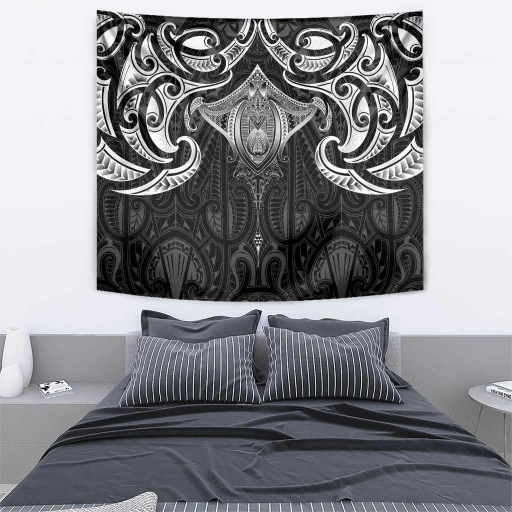 New Zealand Aotearoa Tapestry Maori Manta Ray Moko Black - Polynesian Pride