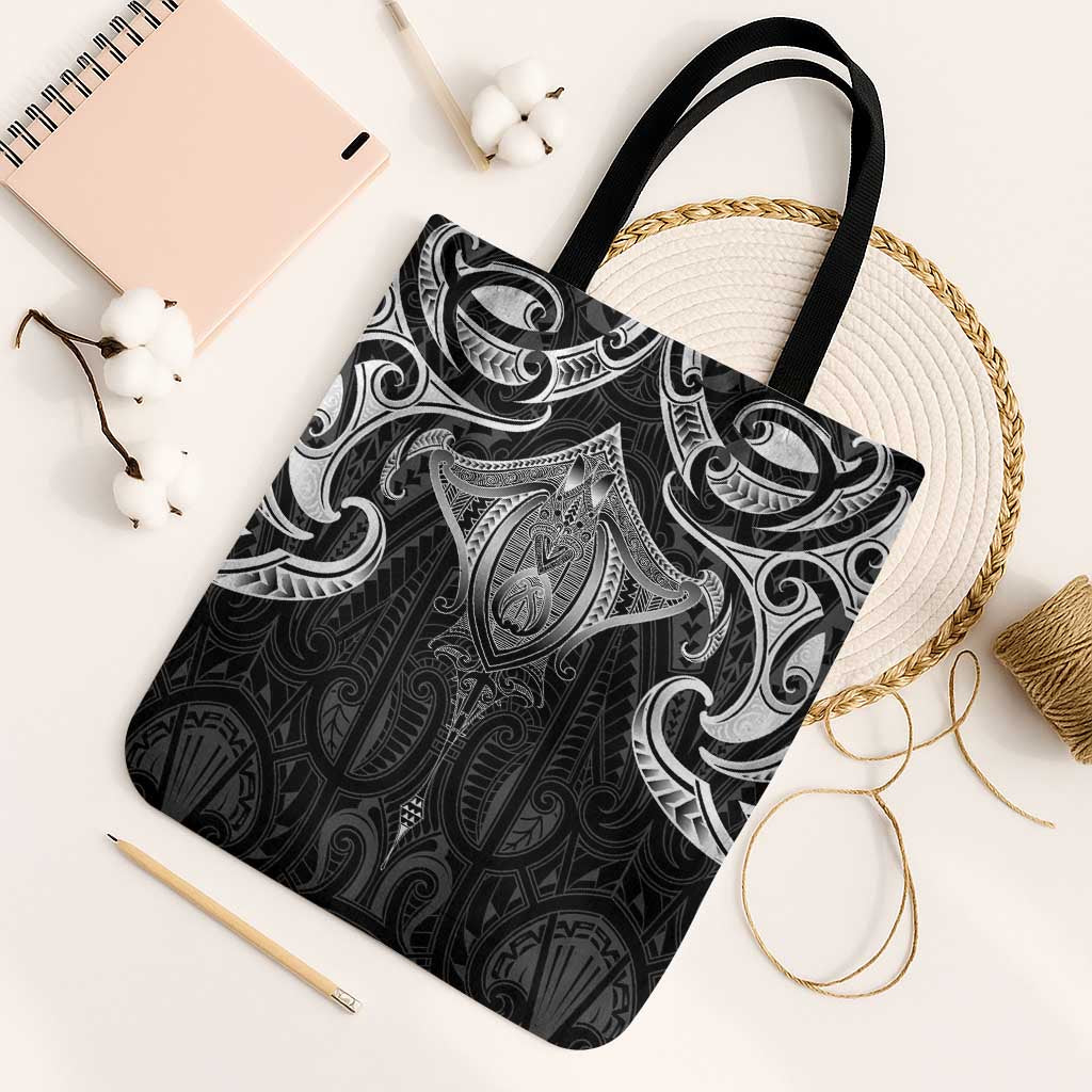 New Zealand Aotearoa Tote Bag Maori Manta Ray Moko Black LT05 Black Strap One Size Black - Polynesian Pride