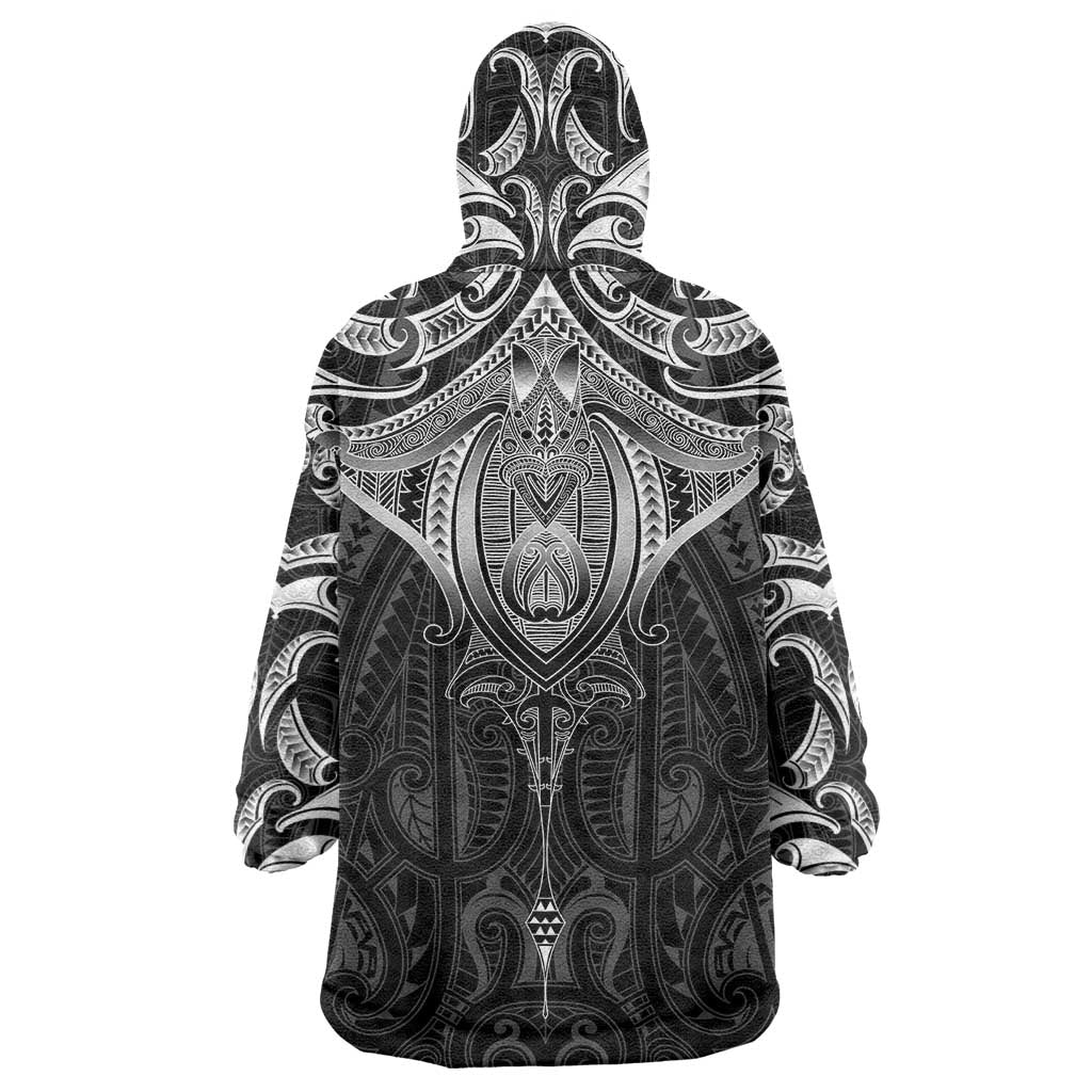 New Zealand Aotearoa Wearable Blanket Hoodie Maori Manta Ray Moko Black - Polynesian Pride