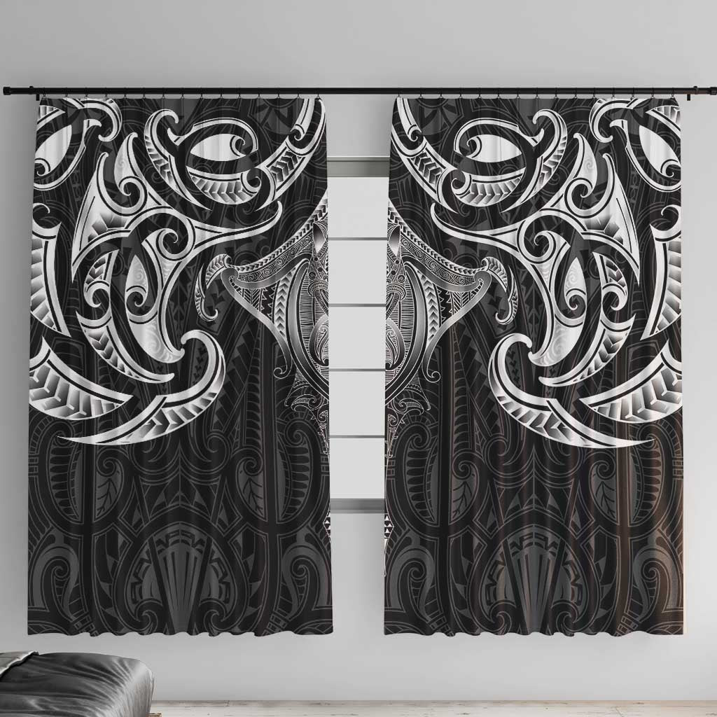 New Zealand Aotearoa Window Curtain Maori Manta Ray Moko Black - Polynesian Pride