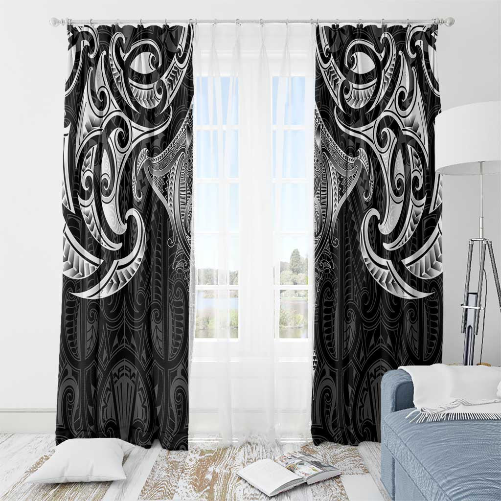 New Zealand Aotearoa Window Curtain Maori Manta Ray Moko Black - Polynesian Pride