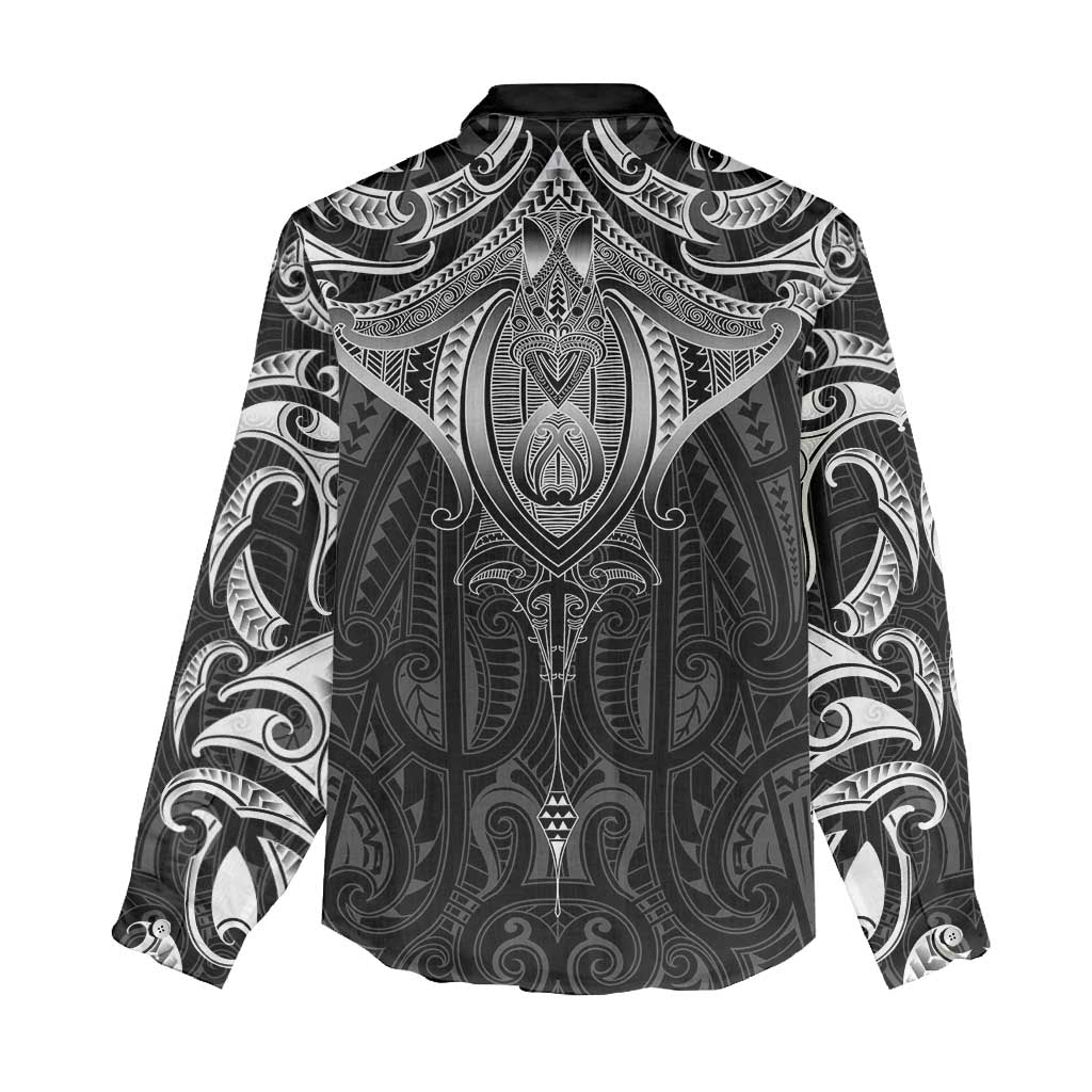 New Zealand Aotearoa Women Casual Shirt Maori Manta Ray Moko Black - Polynesian Pride