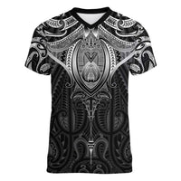 New Zealand Aotearoa Women V-Neck T-Shirt Maori Manta Ray Moko Black - Polynesian Pride