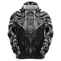 New Zealand Aotearoa Zip Hoodie Maori Manta Ray Moko Black - Polynesian Pride