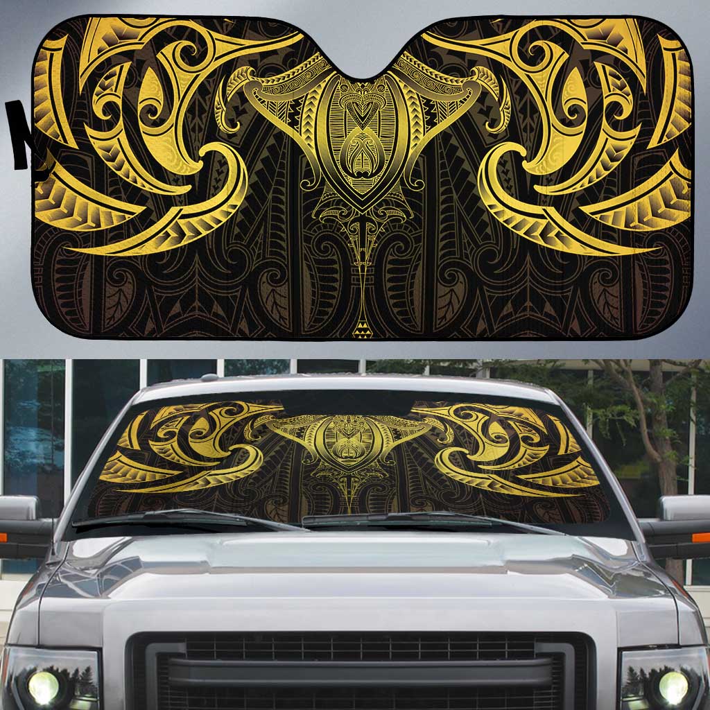 New Zealand Aotearoa Auto Sun Shade Maori Manta Ray Moko Gold - Polynesian Pride