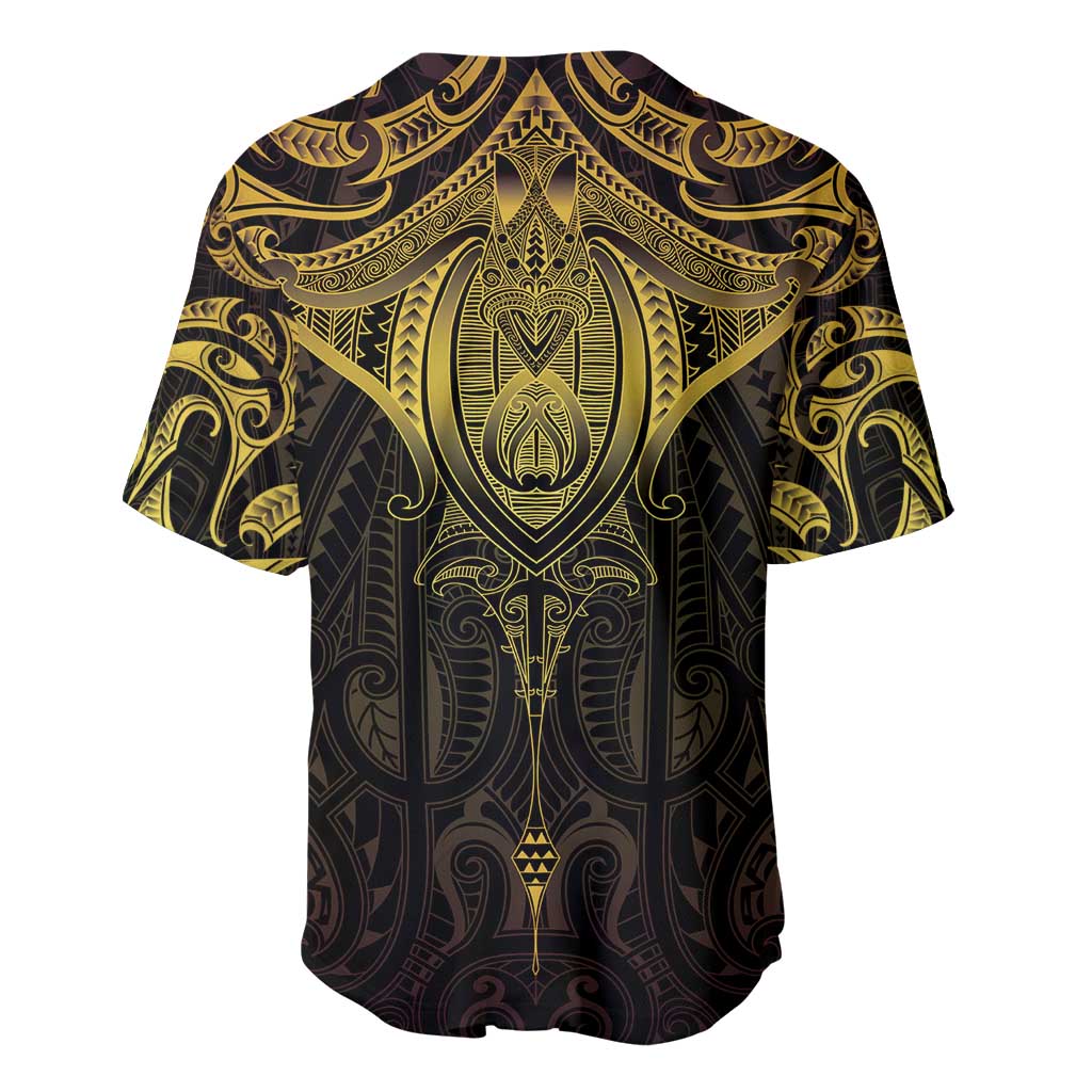 New Zealand Aotearoa Baseball Jersey Maori Manta Ray Moko Gold - Polynesian Pride