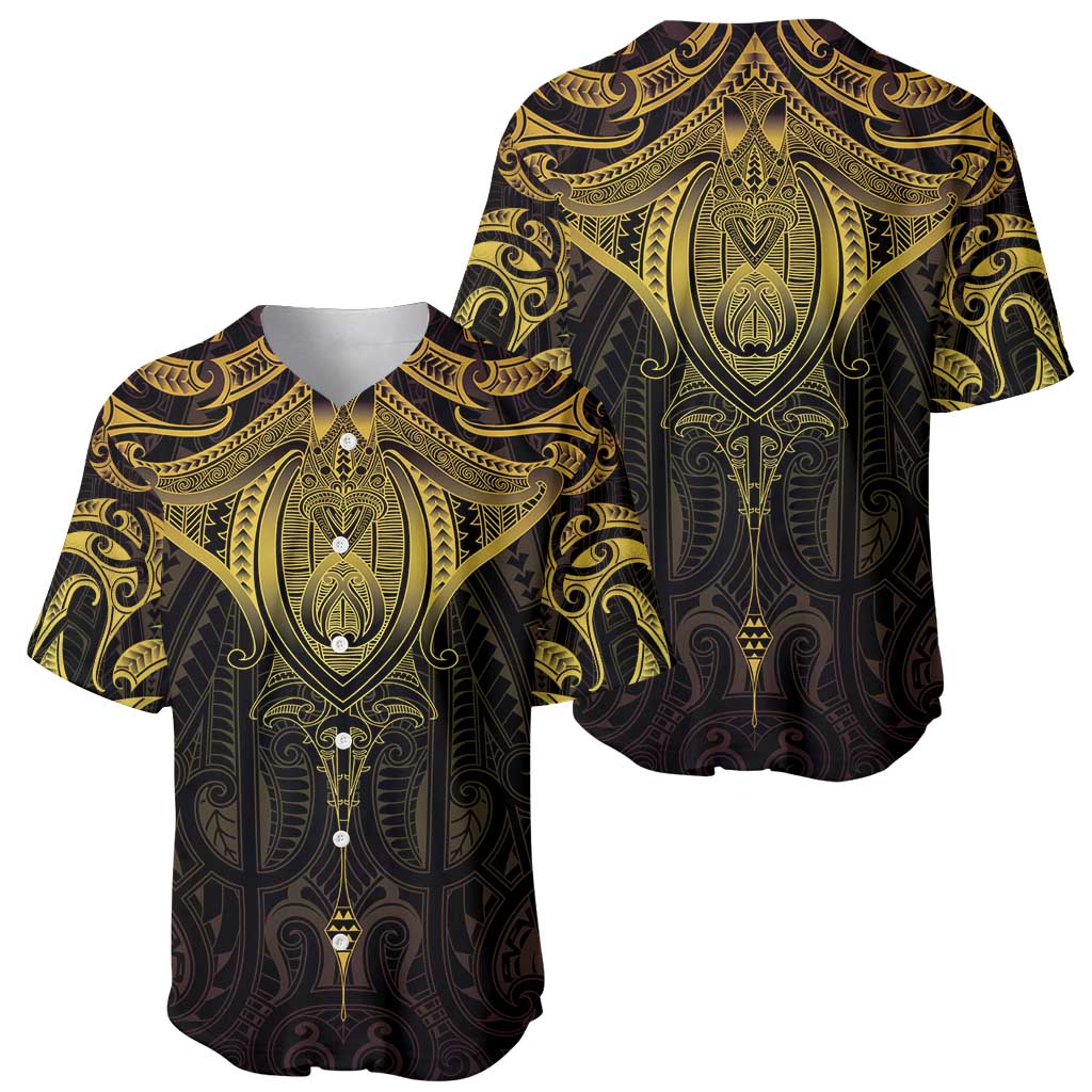 New Zealand Aotearoa Baseball Jersey Maori Manta Ray Moko Gold - Polynesian Pride