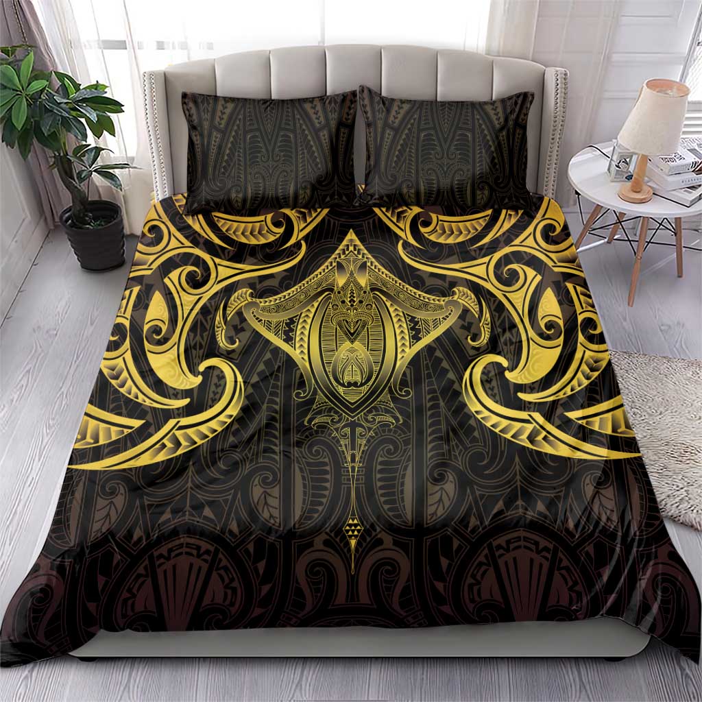New Zealand Aotearoa Bedding Set Maori Manta Ray Moko Gold - Polynesian Pride