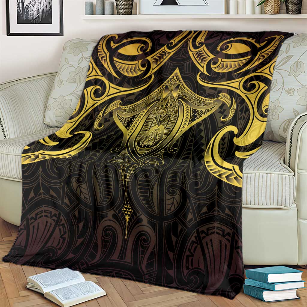 New Zealand Aotearoa Blanket Maori Manta Ray Moko Gold - Polynesian Pride