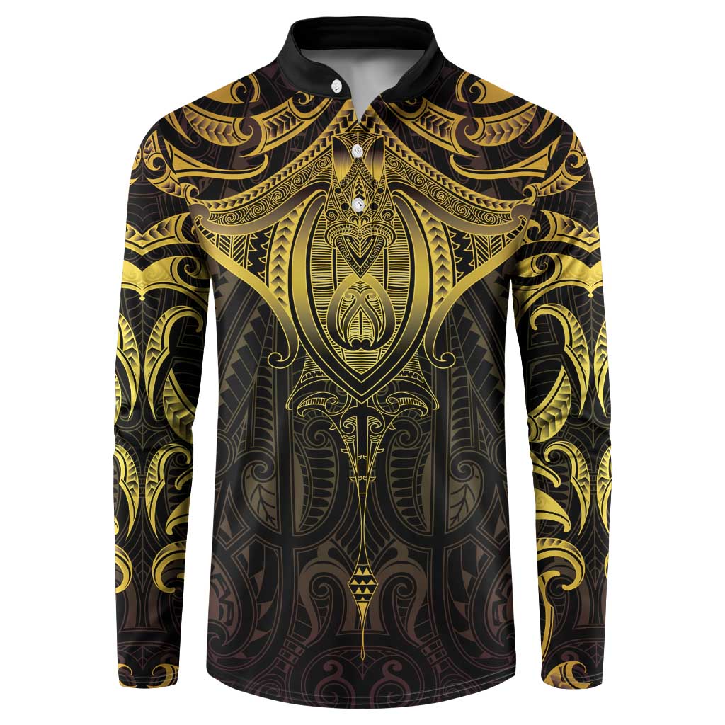 New Zealand Aotearoa Button Sweatshirt Maori Manta Ray Moko Gold - Polynesian Pride