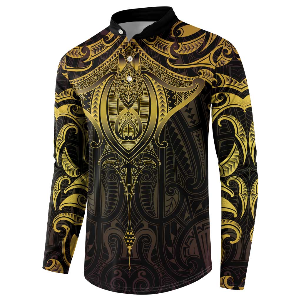 New Zealand Aotearoa Button Sweatshirt Maori Manta Ray Moko Gold - Polynesian Pride