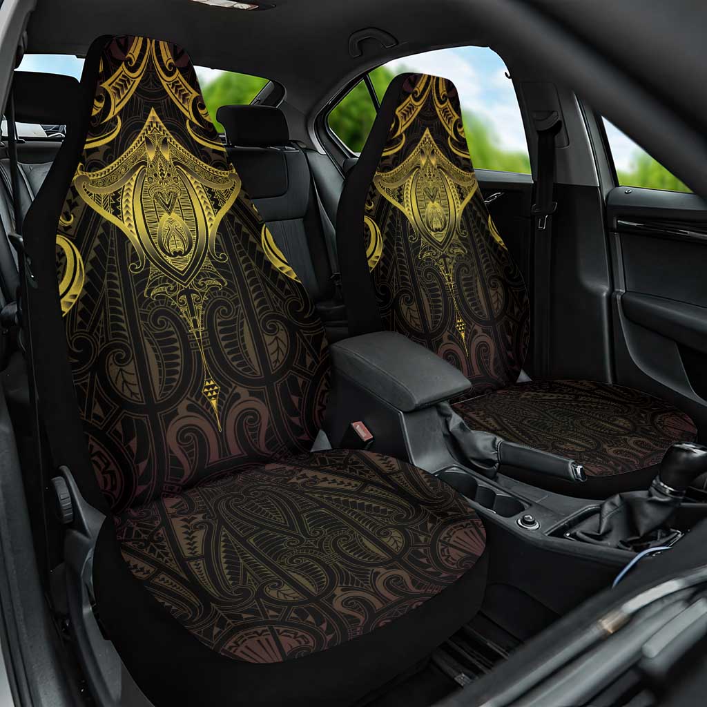 New Zealand Aotearoa Car Seat Cover Maori Manta Ray Moko Gold - Polynesian Pride