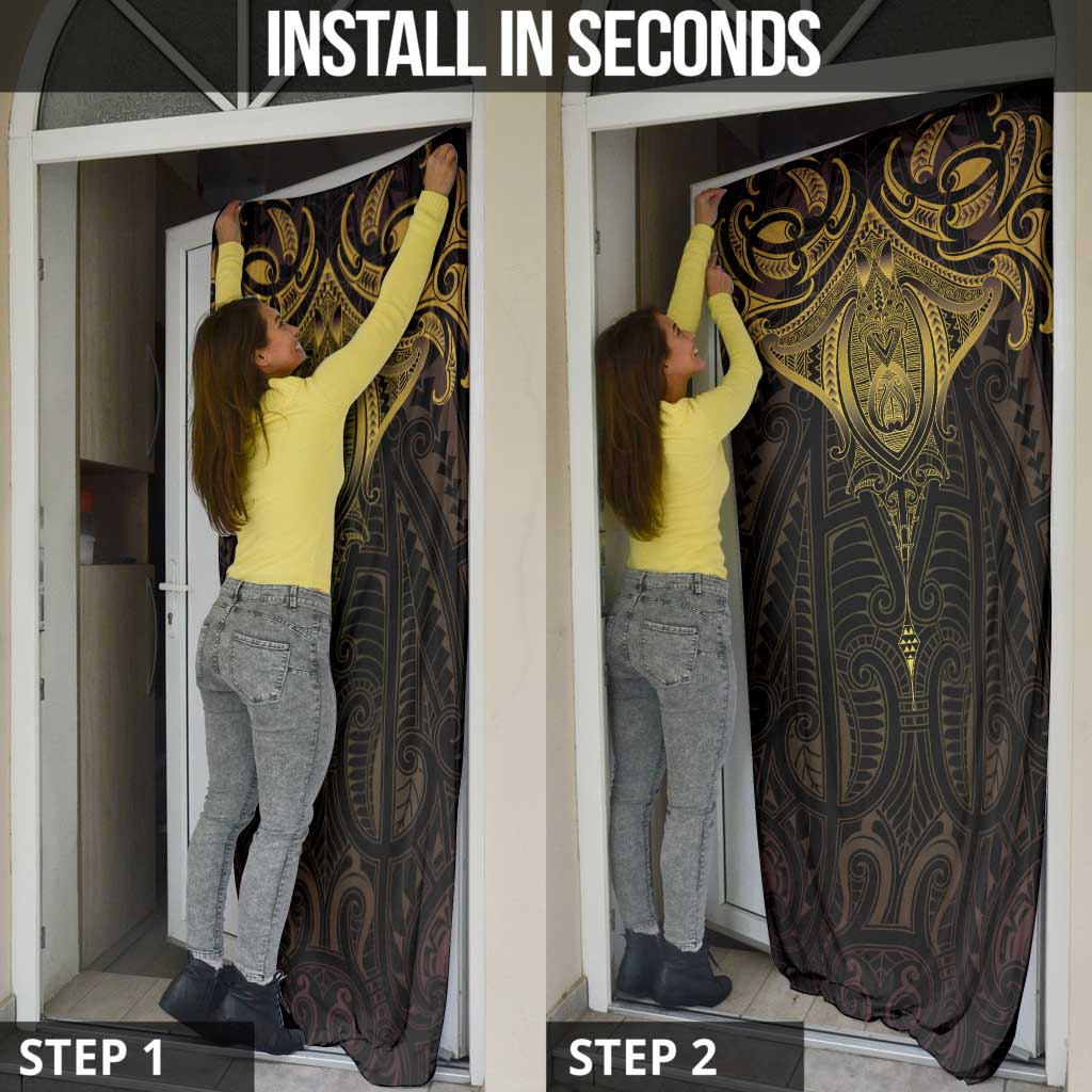 New Zealand Aotearoa Door Cover Maori Manta Ray Moko Gold - Polynesian Pride