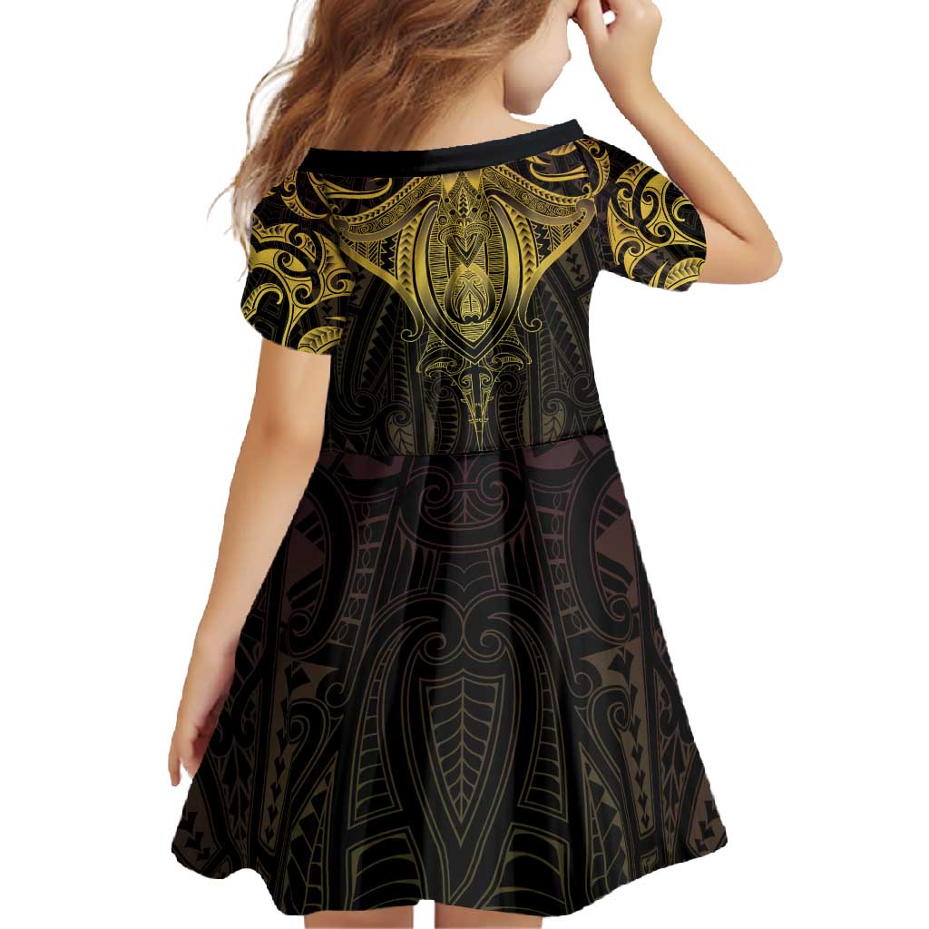 New Zealand Aotearoa Family Matching Long Sleeve Bodycon Dress and Hawaiian Shirt Maori Manta Ray Moko Gold - Polynesian Pride