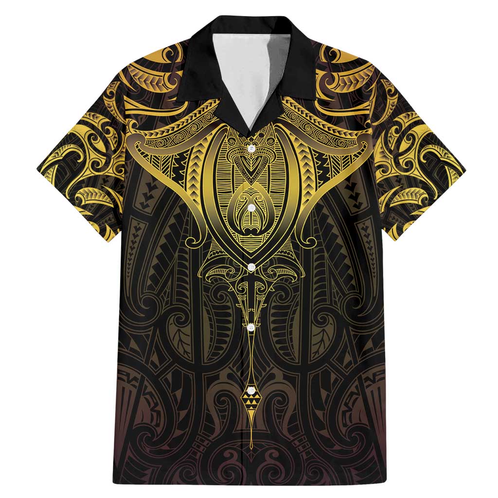 New Zealand Aotearoa Family Matching Mermaid Dress and Hawaiian Shirt Maori Manta Ray Moko Gold - Polynesian Pride
