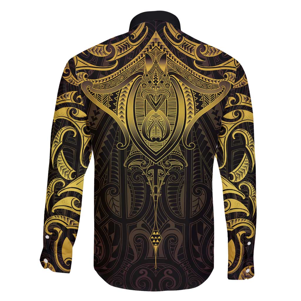 New Zealand Aotearoa Family Matching Short Sleeve Bodycon Dress and Hawaiian Shirt Maori Manta Ray Moko Gold - Polynesian Pride