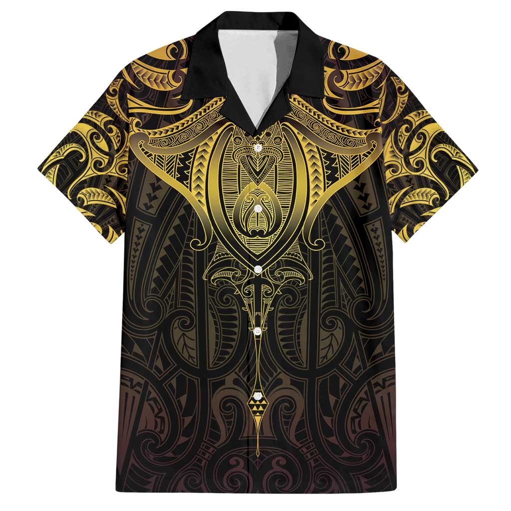 New Zealand Aotearoa Family Matching Summer Maxi Dress and Hawaiian Shirt Maori Manta Ray Moko Gold - Polynesian Pride