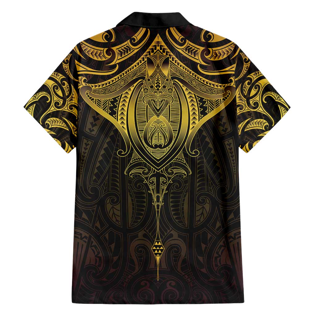 New Zealand Aotearoa Hawaiian Shirt Maori Manta Ray Moko Gold - Polynesian Pride
