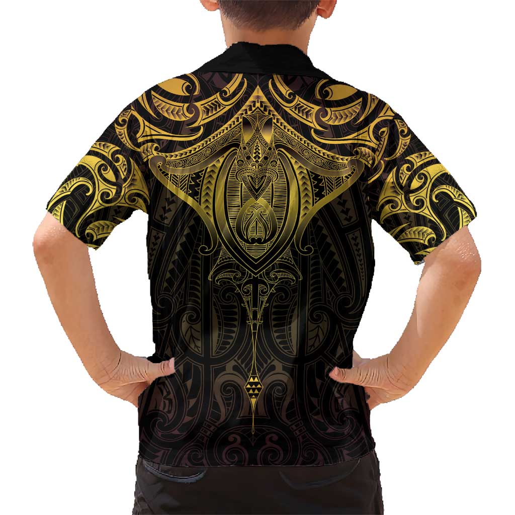New Zealand Aotearoa Hawaiian Shirt Maori Manta Ray Moko Gold - Polynesian Pride