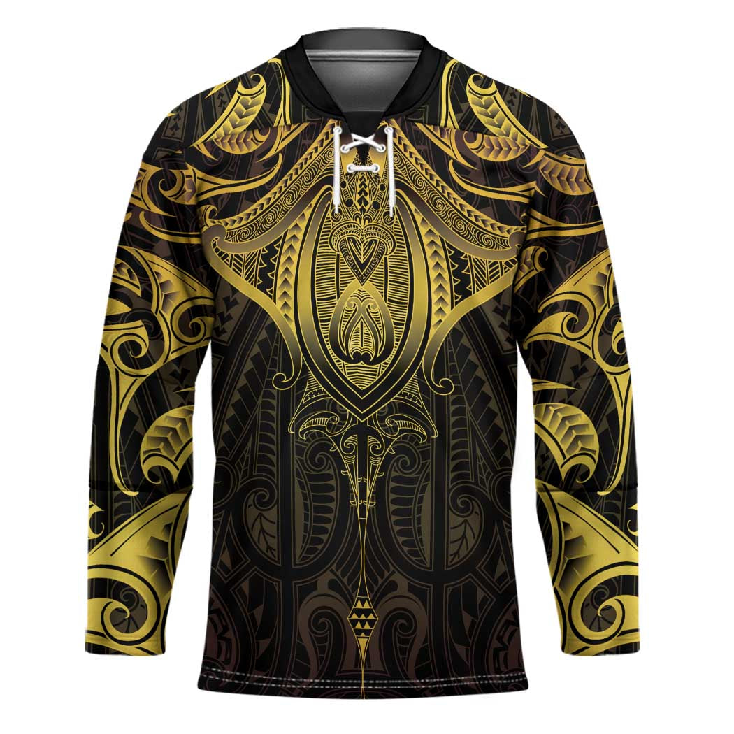 New Zealand Aotearoa Hockey Jersey Maori Manta Ray Moko Gold - Polynesian Pride