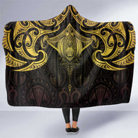 New Zealand Aotearoa Hooded Blanket Maori Manta Ray Moko Gold - Polynesian Pride