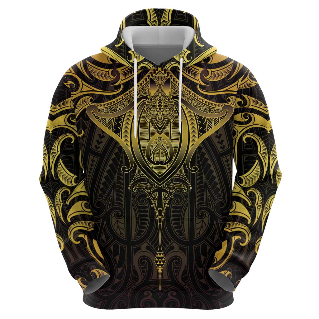 New Zealand Aotearoa Hoodie Maori Manta Ray Moko Gold - Polynesian Pride