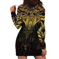 New Zealand Aotearoa Hoodie Dress Maori Manta Ray Moko Gold - Polynesian Pride