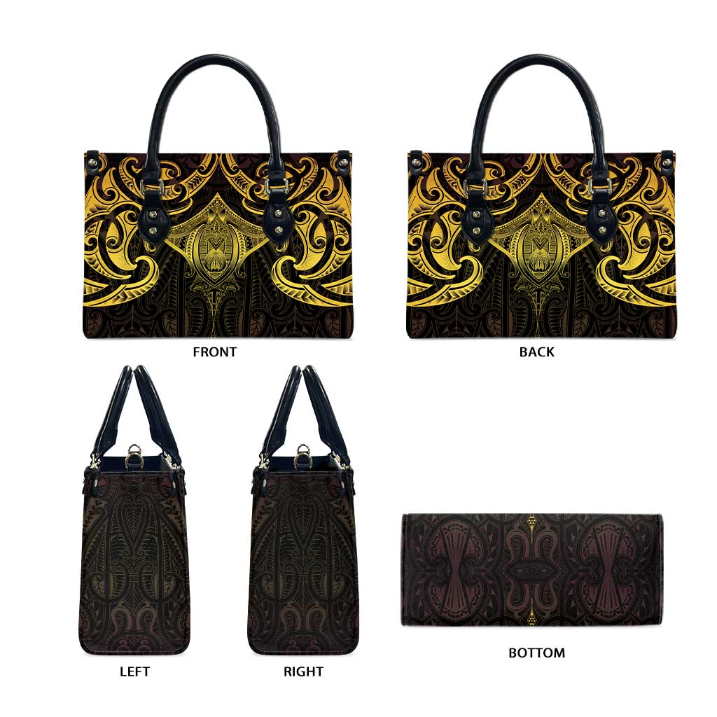 New Zealand Aotearoa Leather Bag Maori Manta Ray Moko Gold - Polynesian Pride