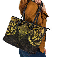 New Zealand Aotearoa Leather Tote Bag Maori Manta Ray Moko Gold - Polynesian Pride