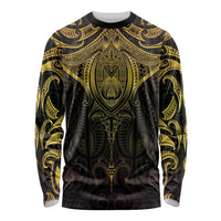 New Zealand Aotearoa Long Sleeve Shirt Maori Manta Ray Moko Gold LT05 Unisex Gold - Polynesian Pride