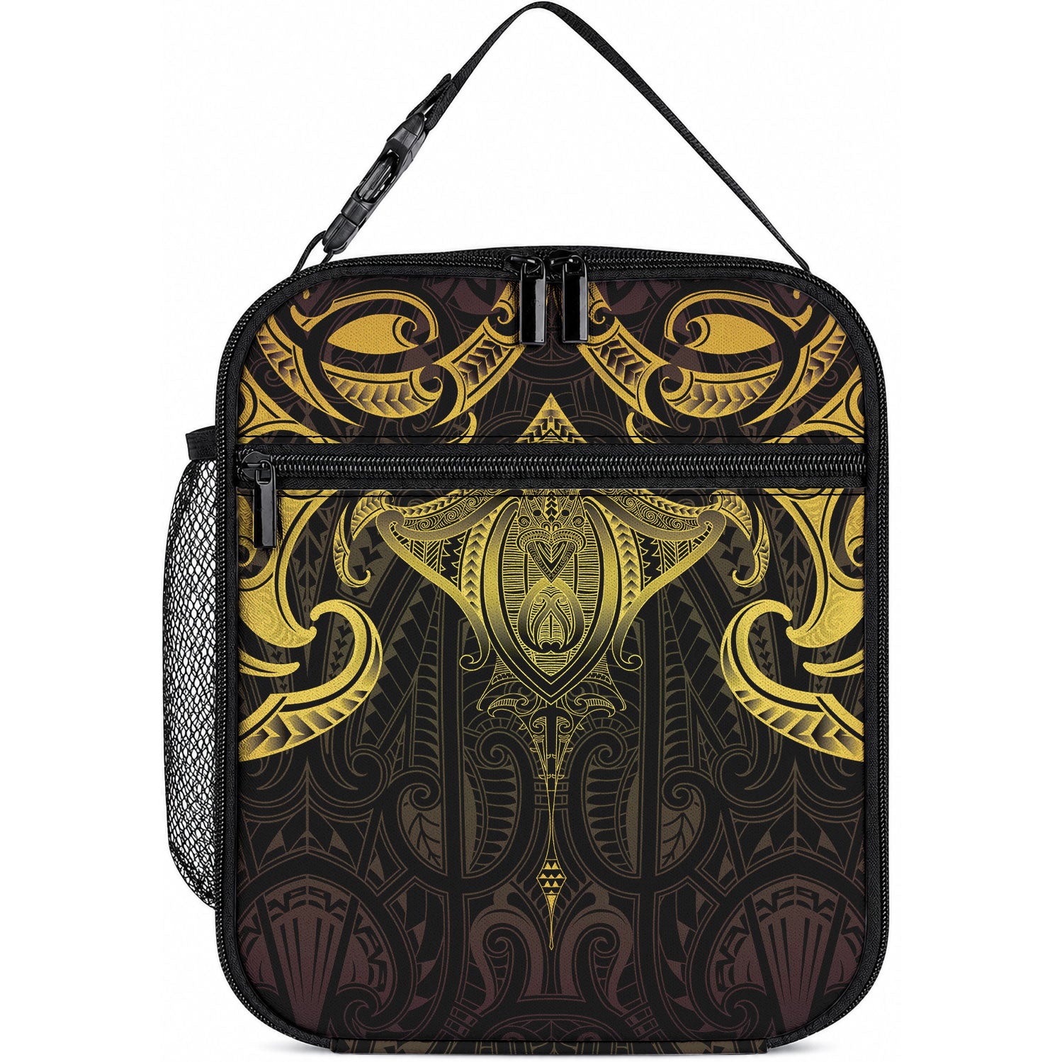 New Zealand Aotearoa Lunch Bag Maori Manta Ray Moko Gold LT05 10.2 × 8.3 × 4.3 inch Gold - Polynesian Pride