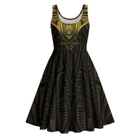 New Zealand Aotearoa Midi Dress Maori Manta Ray Moko Gold - Polynesian Pride