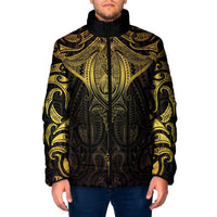 New Zealand Aotearoa Padded Jacket Maori Manta Ray Moko Gold - Polynesian Pride
