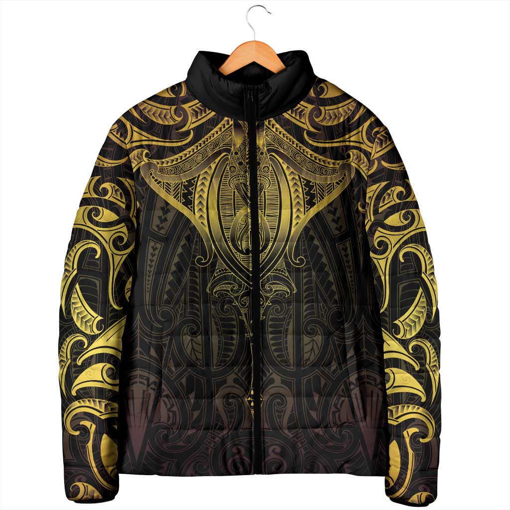 New Zealand Aotearoa Padded Jacket Maori Manta Ray Moko Gold - Polynesian Pride
