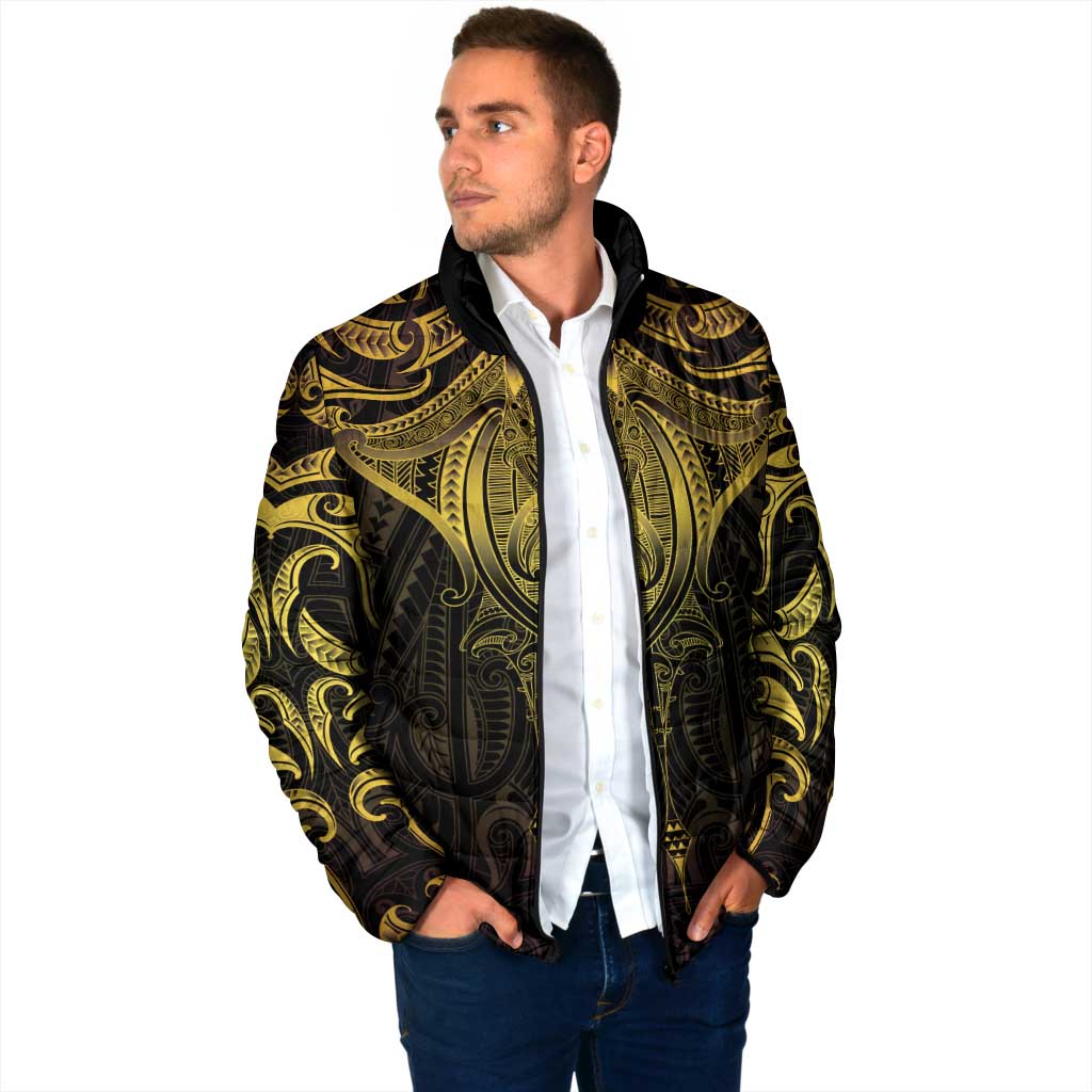 New Zealand Aotearoa Padded Jacket Maori Manta Ray Moko Gold - Polynesian Pride