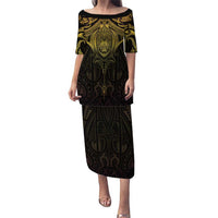 New Zealand Aotearoa Puletasi Maori Manta Ray Moko Gold LT05 Long Dress Gold - Polynesian Pride