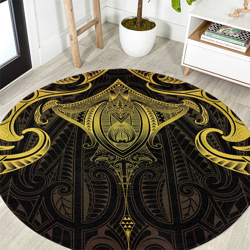 New Zealand Aotearoa Round Carpet Maori Manta Ray Moko Gold - Polynesian Pride