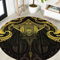 New Zealand Aotearoa Round Carpet Maori Manta Ray Moko Gold - Polynesian Pride