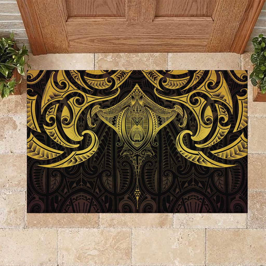 New Zealand Aotearoa Rubber Doormat Maori Manta Ray Moko Gold - Polynesian Pride