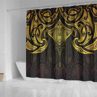 New Zealand Aotearoa Shower Curtain Maori Manta Ray Moko Gold - Polynesian Pride