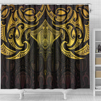 New Zealand Aotearoa Shower Curtain Maori Manta Ray Moko Gold - Polynesian Pride