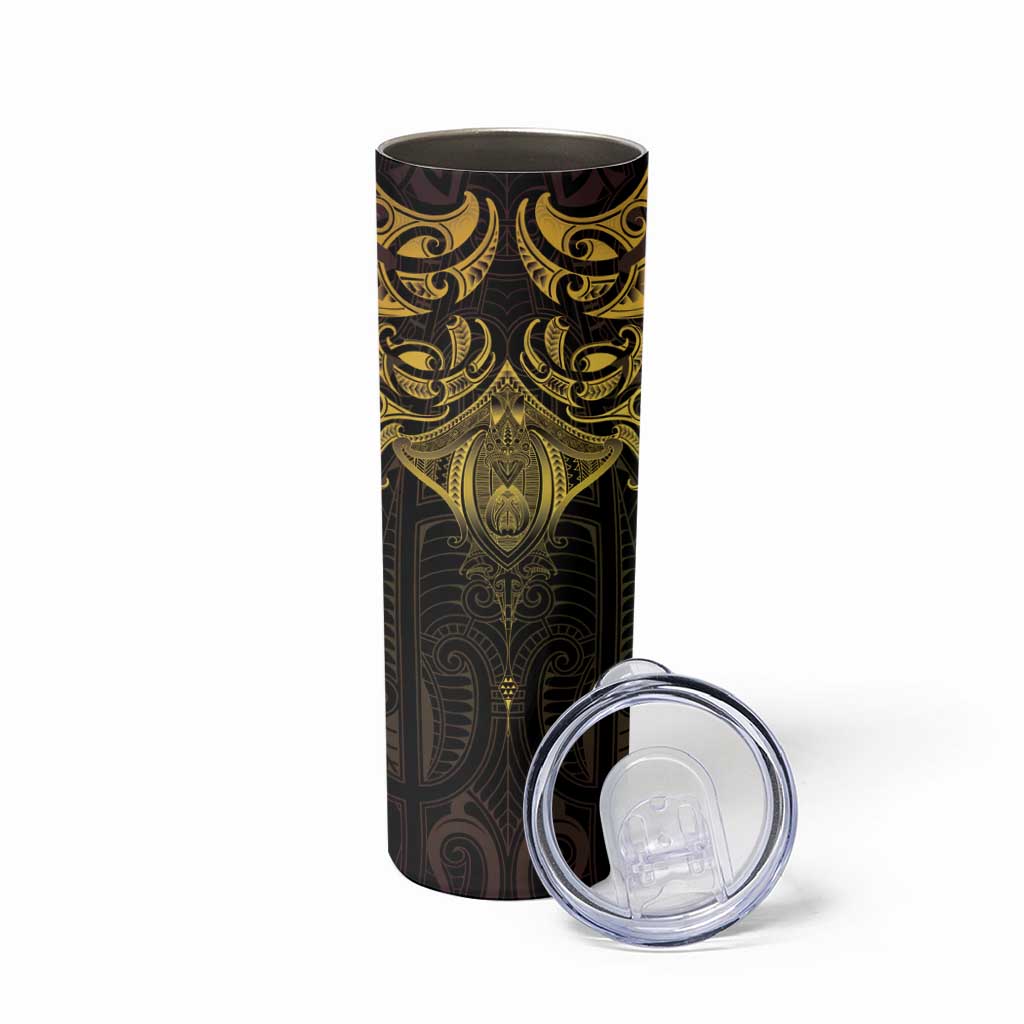 New Zealand Aotearoa Skinny Tumbler Maori Manta Ray Moko Gold - Polynesian Pride