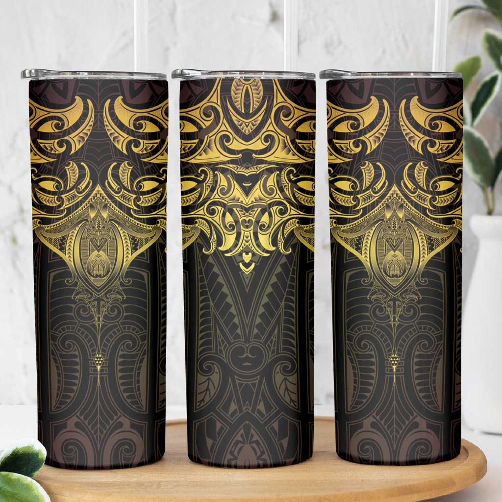New Zealand Aotearoa Skinny Tumbler Maori Manta Ray Moko Gold - Polynesian Pride
